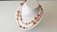 Colier Lung de perle naturale de cultura Baroc , albe si portocali