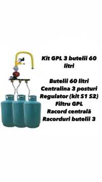 Kit cu 3 butelii GPL 60 Litri, butan propan/centala