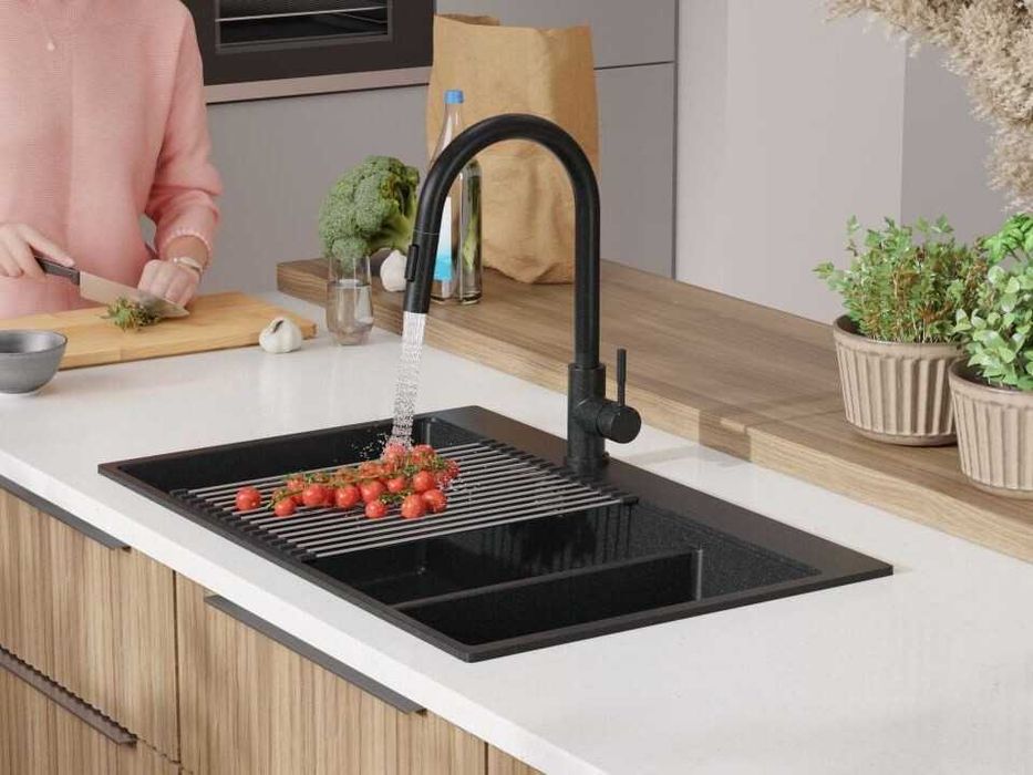 Графит кухненска гранитна мивка Осло 80 Duo Top 780x500 мм