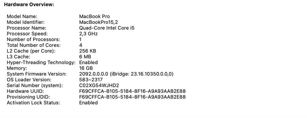 MacBook Pro 13-inch 2018, 2,3GHz, 16GB RAM, 256GB A1989