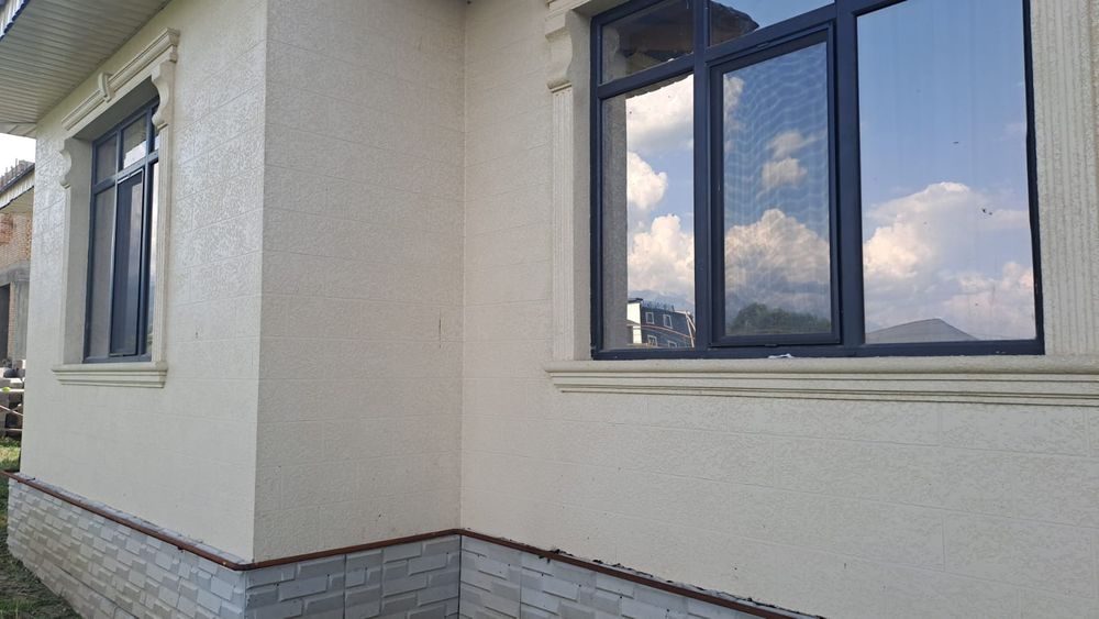 Фасадные работы, Жидкий Травертин, облицовка термопонель, теплостиль,