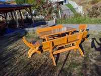 Set Mobilă Grădină cu Masă + 2 Băncuțe + 2 scaune lemn masiv