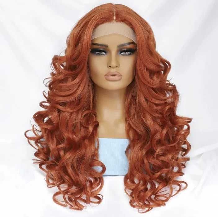 Оранжева лейс фронт къдрева перука с предна дантела