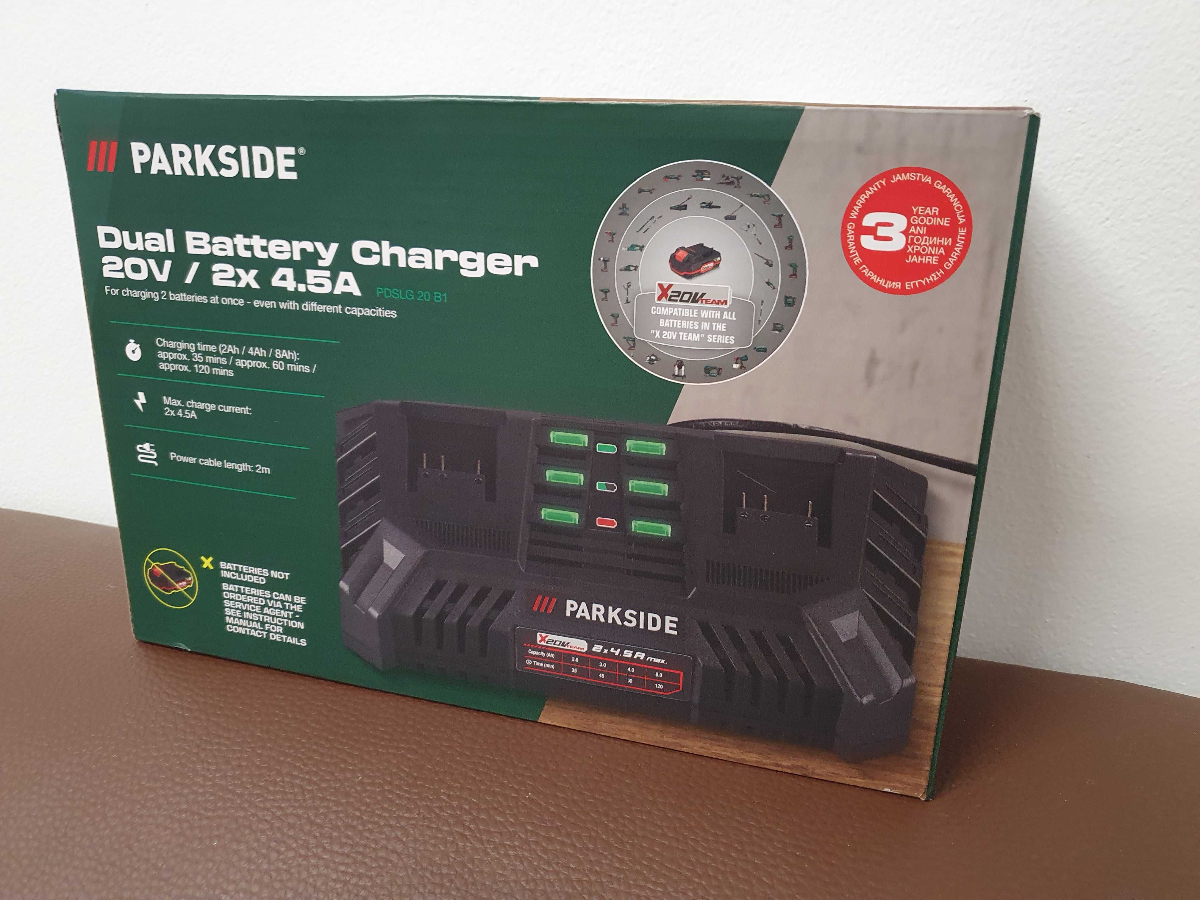 Parkside Dual Battery Charger 20v 2x4.5A -  зарядно за две батерии