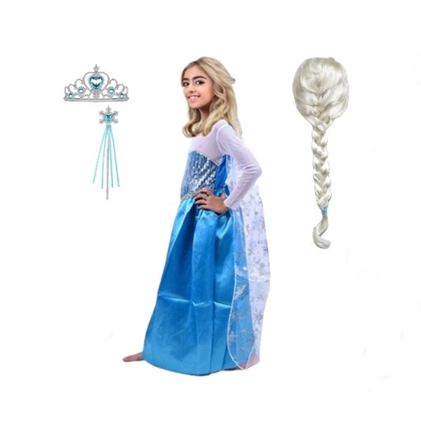 Set rochie si accesorii Elsa Frozen, 7-9 ani, Albastru, Halloween