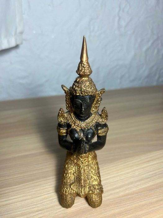 Statuetă Buddha Thai/bronz masiv patinat/bicolor/fată 2/17,3cm.