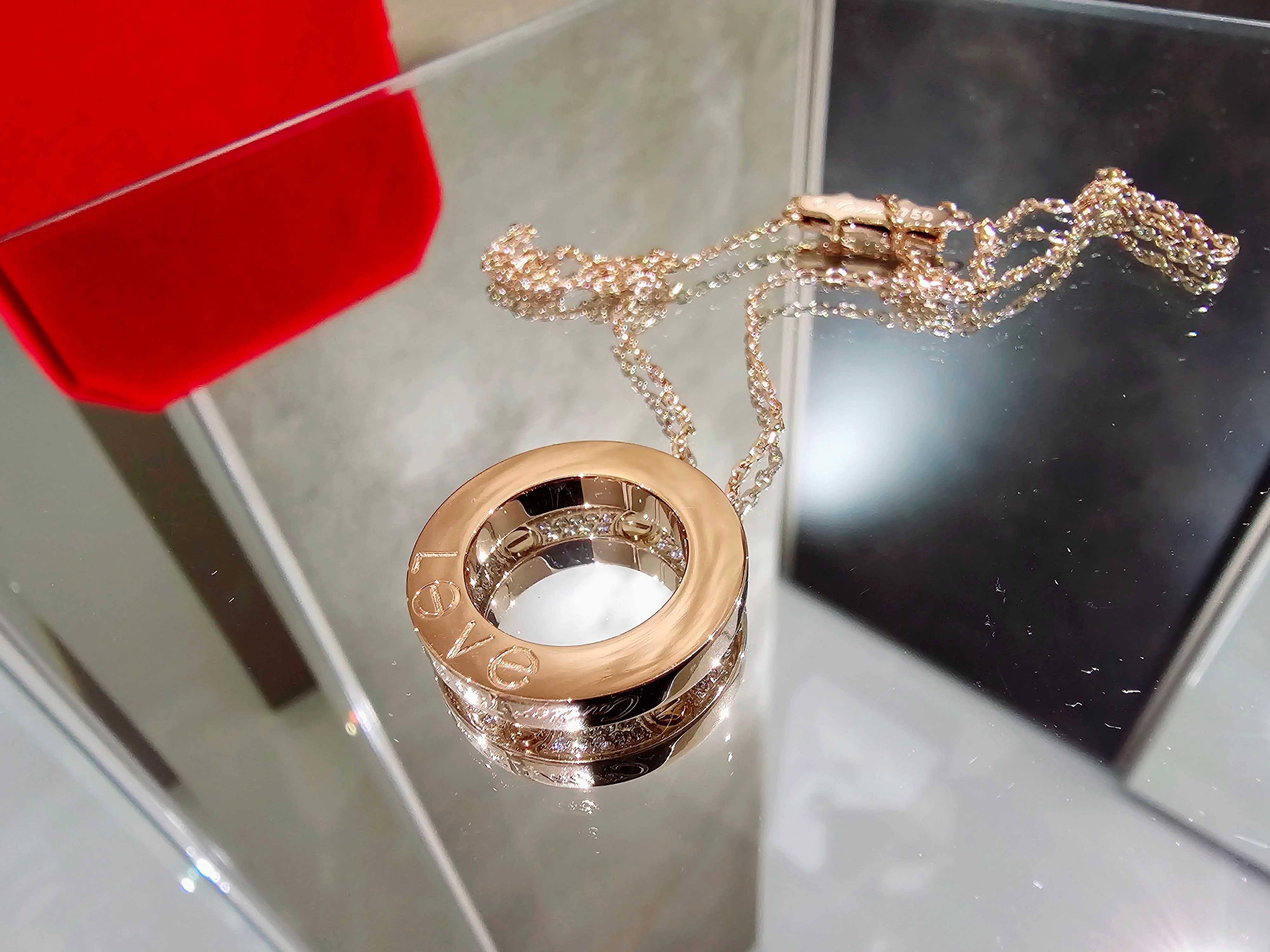 CARTIER Love Rose Gold Large Paved Diamonds Pendant Дамскo Колие
