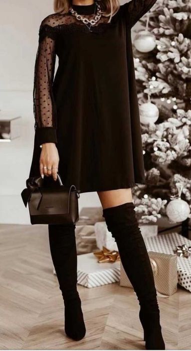 Дамска елегантна къса черна рокля