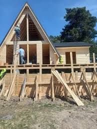 Cabane stil A Frame si case din structura de lemn, dimensiuni in funct