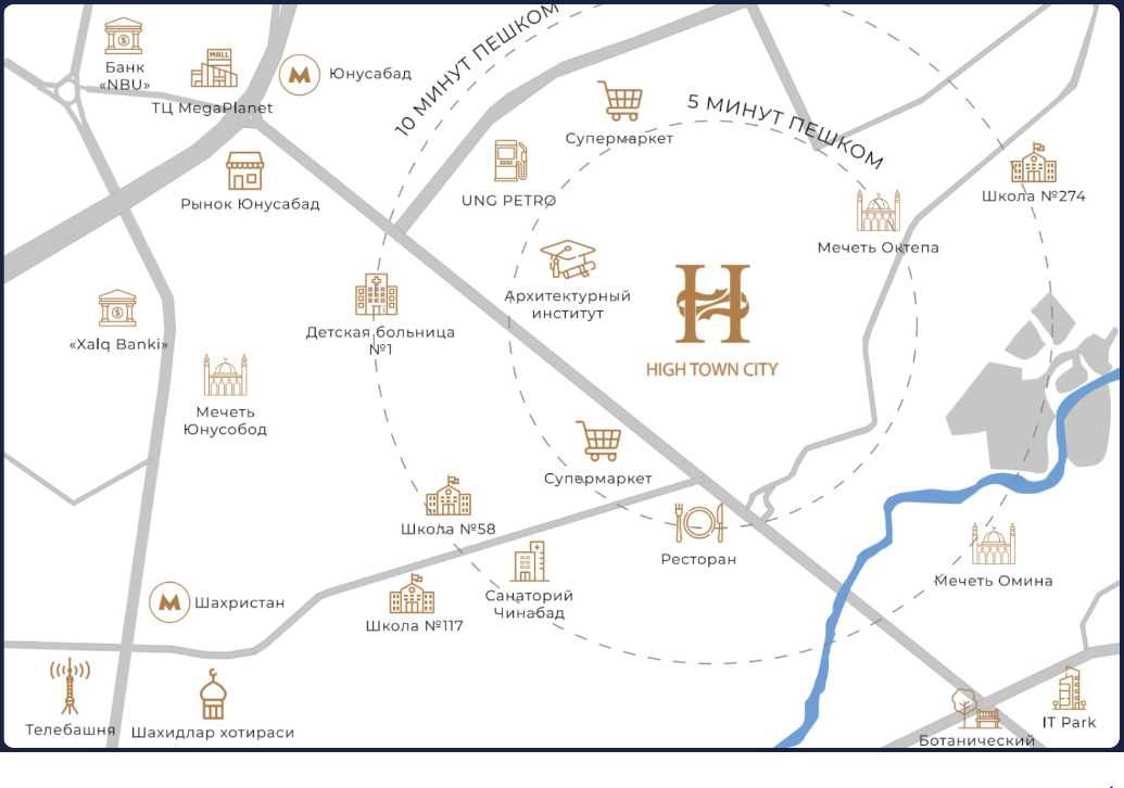 ЖК HIGH TOWN Метро Юнусобод, Коробка 2-ком 58 м2