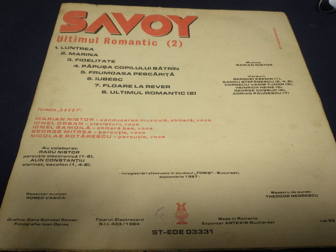 Vând disc vinil Savoy Ultimul romantic 2
