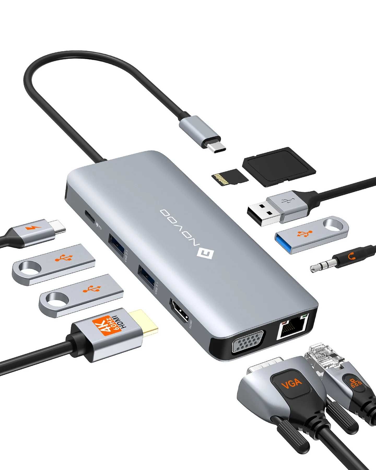 NOVOO USB C хъб 11 в 1 за 2 монитора и Ethernet Докинг станция с USB C
