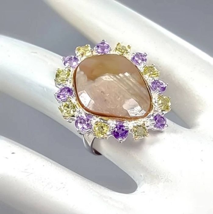 RARITATE - spectaculos inel argint masiv si safir auriu natural