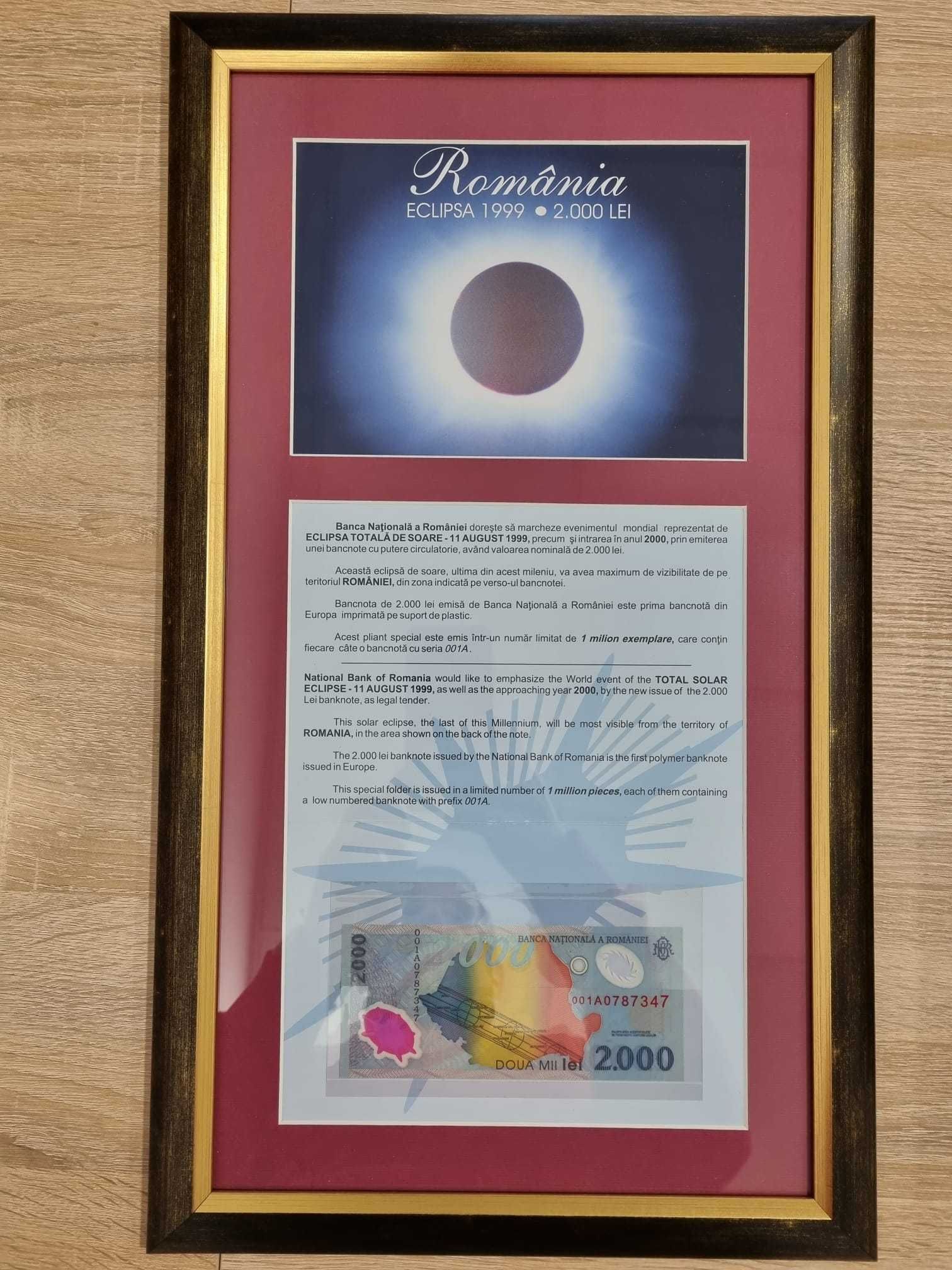 Tablou  bancnota de 2000 lei, eclipsa totala de Soare din România