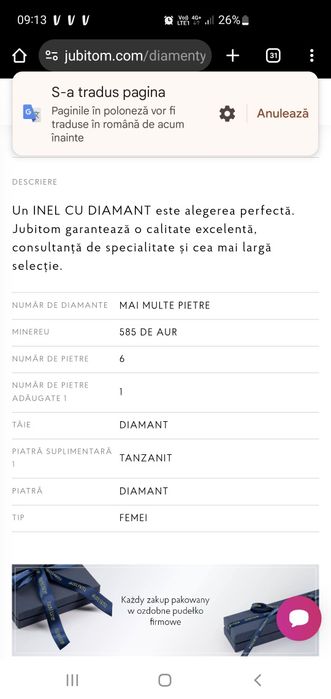 Inel aur galben 14 k tanzanit si diamante