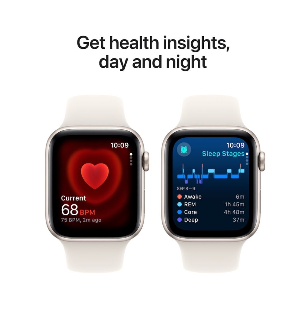 Apple Watch SE (2024), GPS, 40 мм, Starlight, спортна каишка S/M.