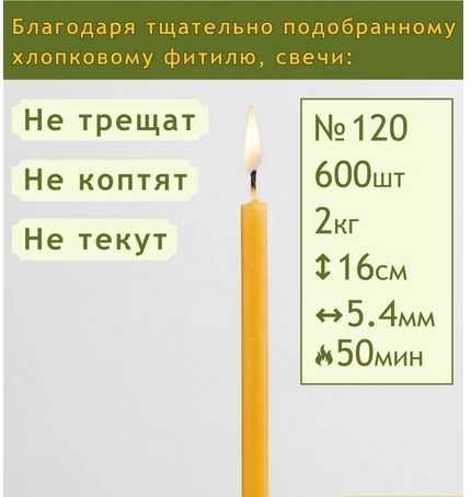 Свечи церковные восковые освещённые упаковка 600 шт