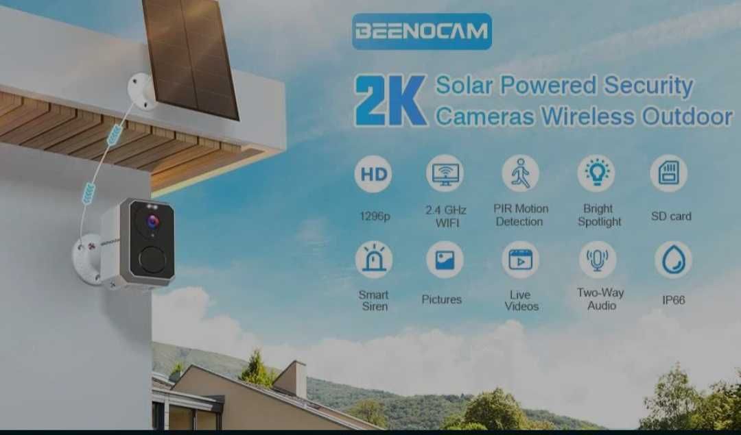 BEENOCAM D5-Pro 3MP 2K соларна външна WiFi охранителна камера