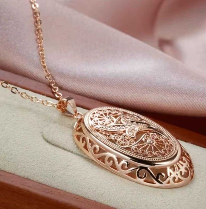 GPP4, set placat aur 14k,nou/marcat, lant+pandantiv mare, filigranat