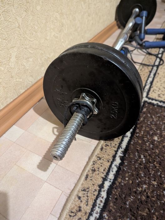 Штанга(кривой гриф) с блинами 4 шт по 2.5 кг)