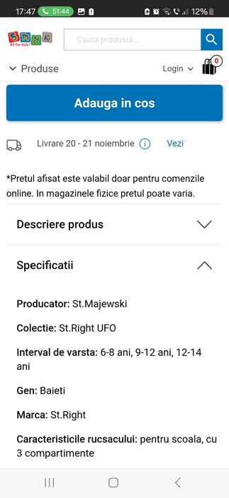 Ghiozdan scolar rucsac ST.RIGHT