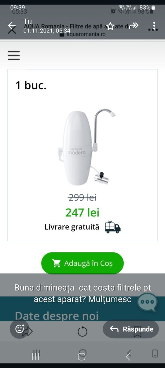 Filtru apa folosit dar functional