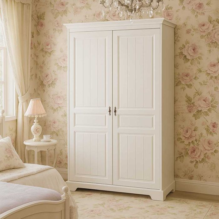 Dulap lemn masiv Cleopatra, alb, 2 usi, 120x198x60 cm