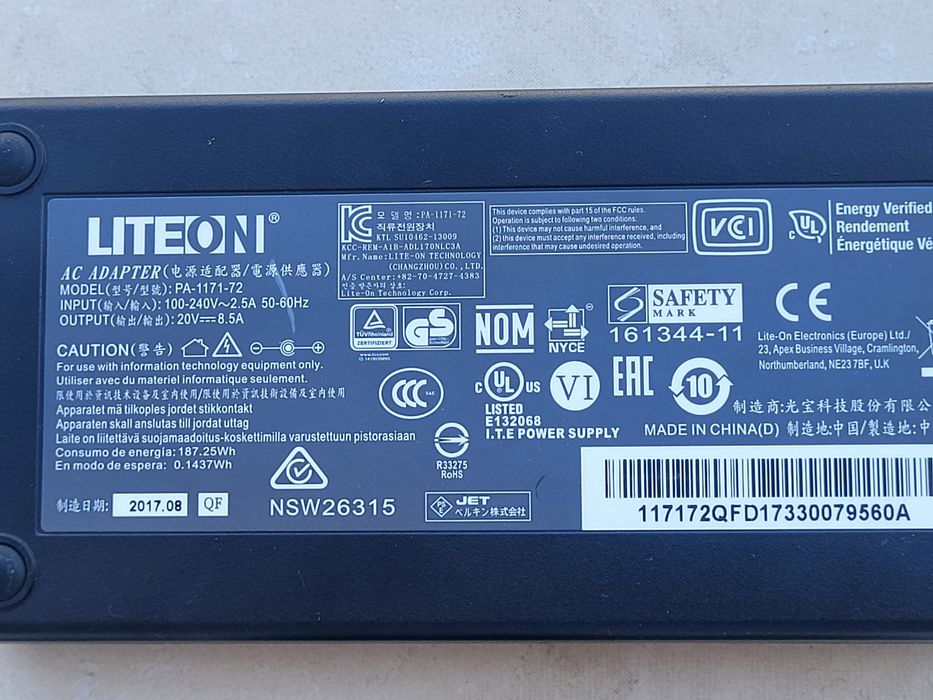 Liteon 20V 8,5A 170W mufa 7,4mm