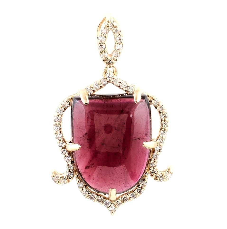 Pandantiv din aur 18K cu rubellit natural 5.96 ct și diamante –