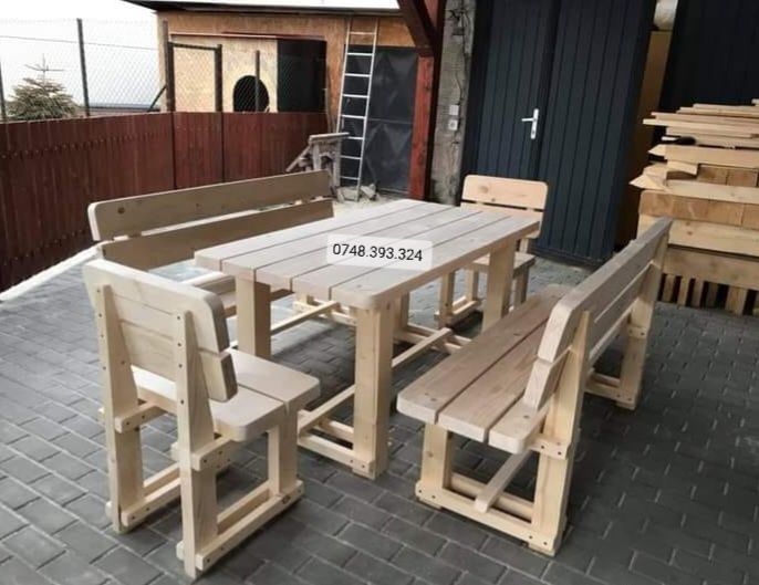 Set masa cu băncuțe scaune  lemn masiv  terasa foișor