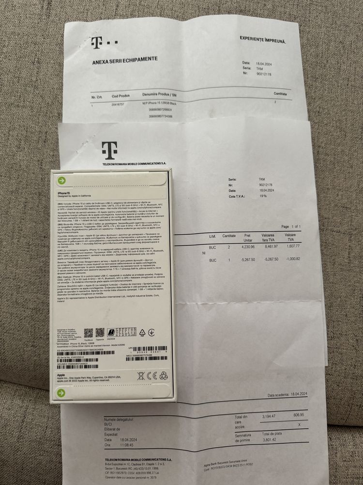 iphone 15 black 128gb sigilat cu factura si garantie 2 ani Telekom