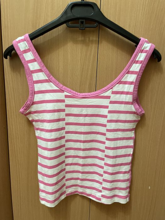 Top bumbac alb si roz marimea S