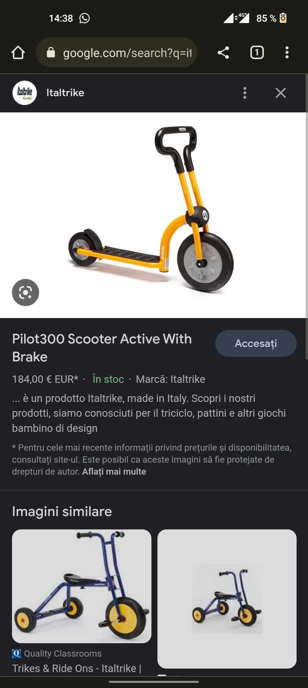 Trotineta Copii Italtrike Pilot300 Scooter Active cu frana