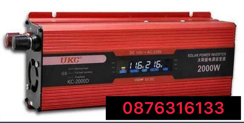 Инвертор за ток UKC, 2000W, 12/220V, Дисплей,