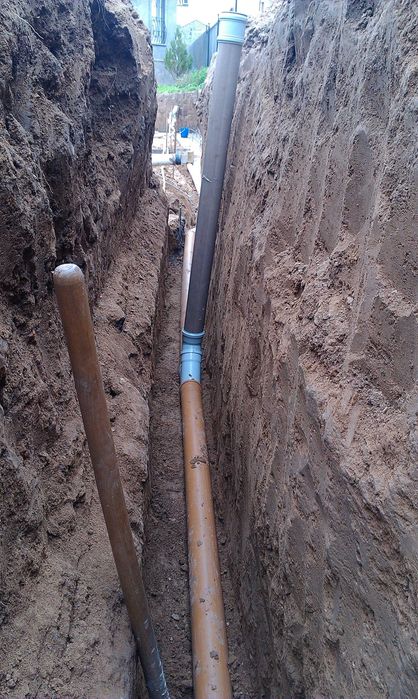 Копка закопка траншей, земельные работы, канализация, водопровод