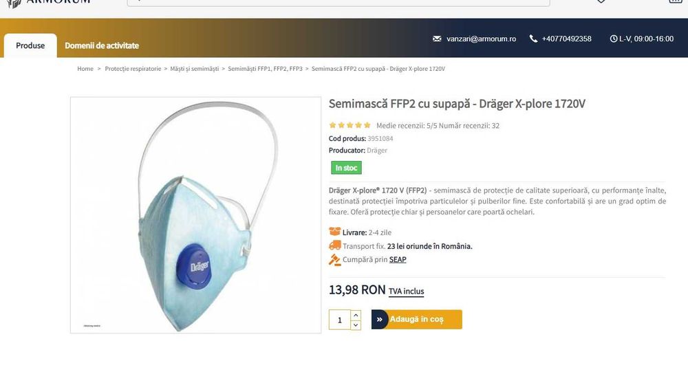 Cutie 10 buc Semimască FFP2 cu supapă - Dräger X-plore 1720V