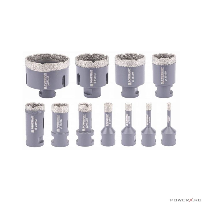 Set 12 piese freze diamantate si adaptor M14/HEX, Powermat