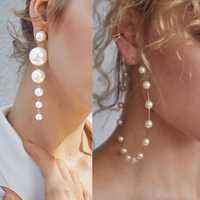 Дамски обици перли халка и висящи ръчна изработка