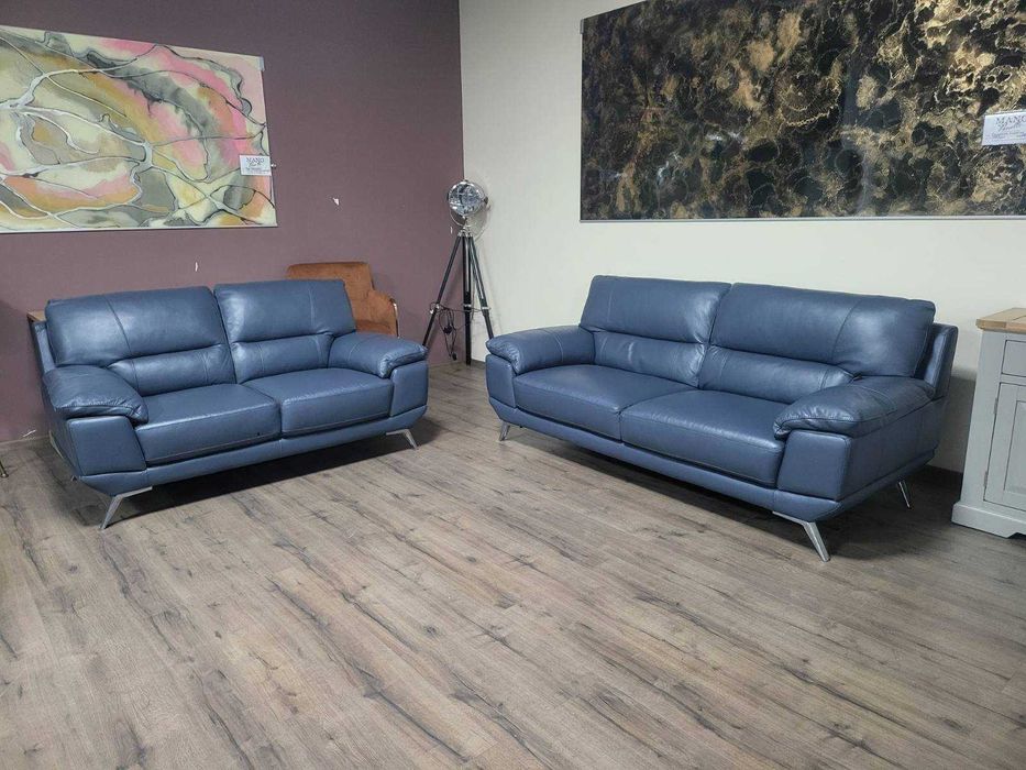 Син кожен комплект дивани тройка и двойка