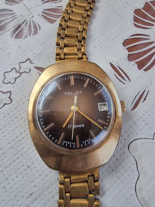 Винтажные механические часы Poljot AU10 с позолотой и 17 драгоценными