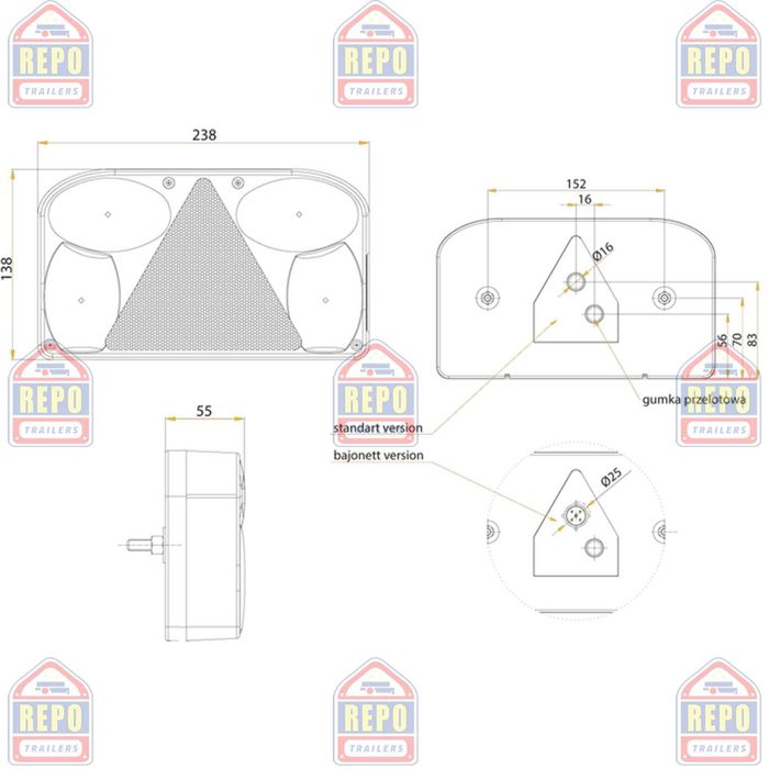 Lampa de numar stanga dreapta semnalizare marsarier triunghi