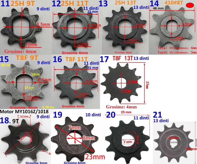 Pinioane 6,7,11,13,14,20,44 dinti pentru motor. Pinion Noi!