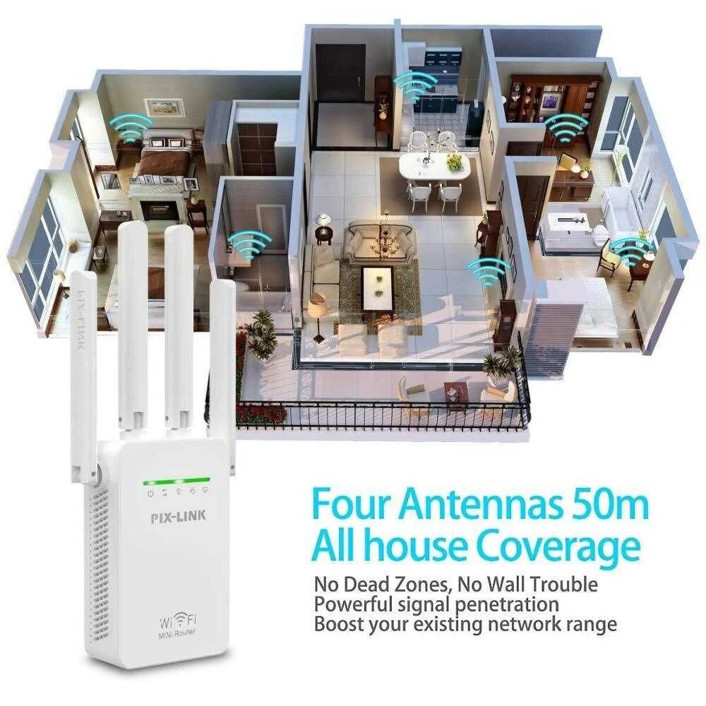 Безжичен WiFi Repeater 300Mbps,мрежов  усилвател PIX-LINK WR09