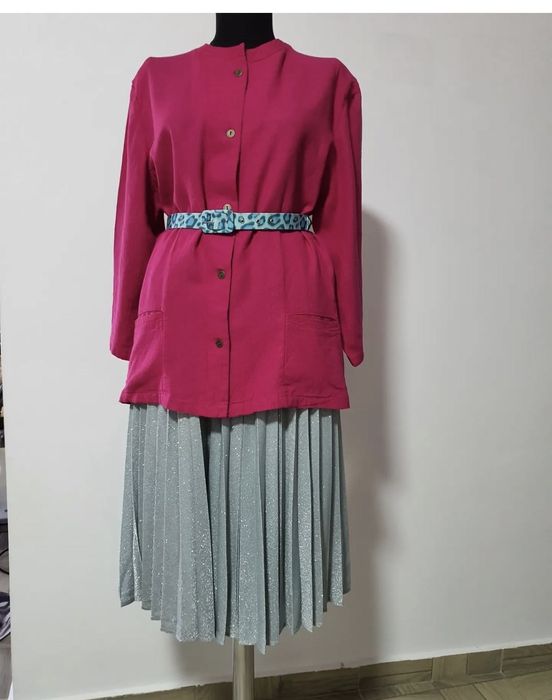 Sacou fucsia din fibre naturale, cu maneci 3/4, buzunare laterale