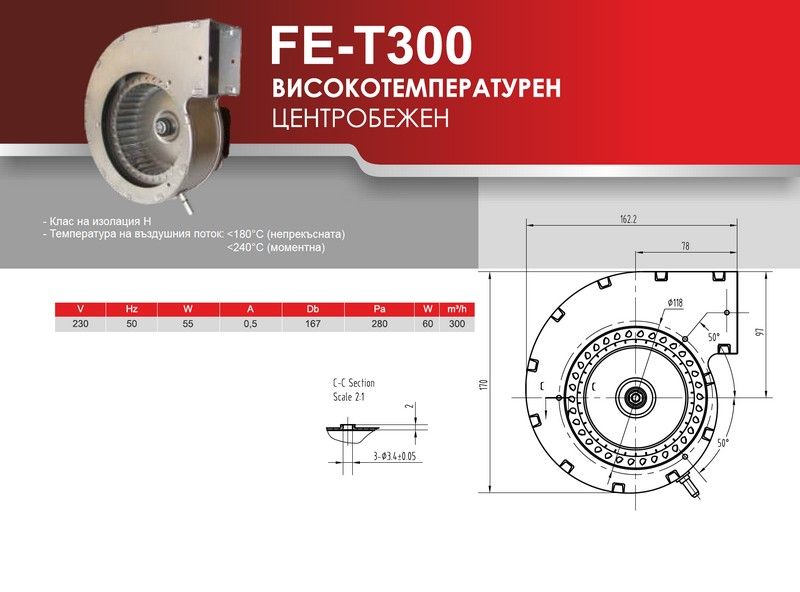 Високотемпературен центробежен вентилатор тип охюв