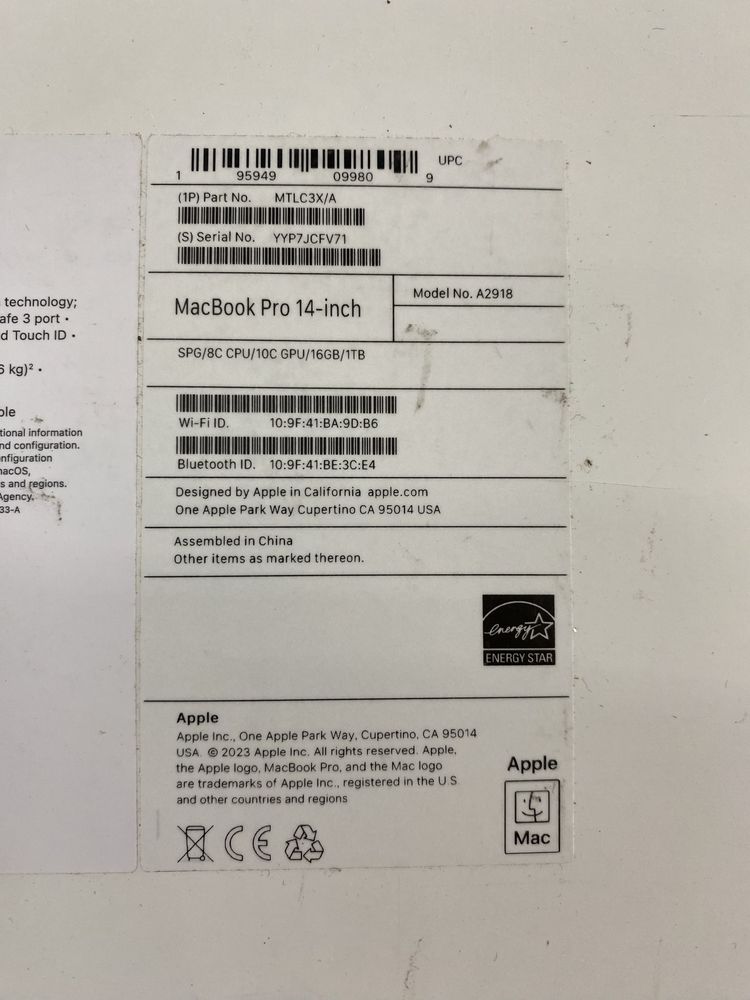 MacBook Pro 14 inch M3  16 GB / 1TB  SSD