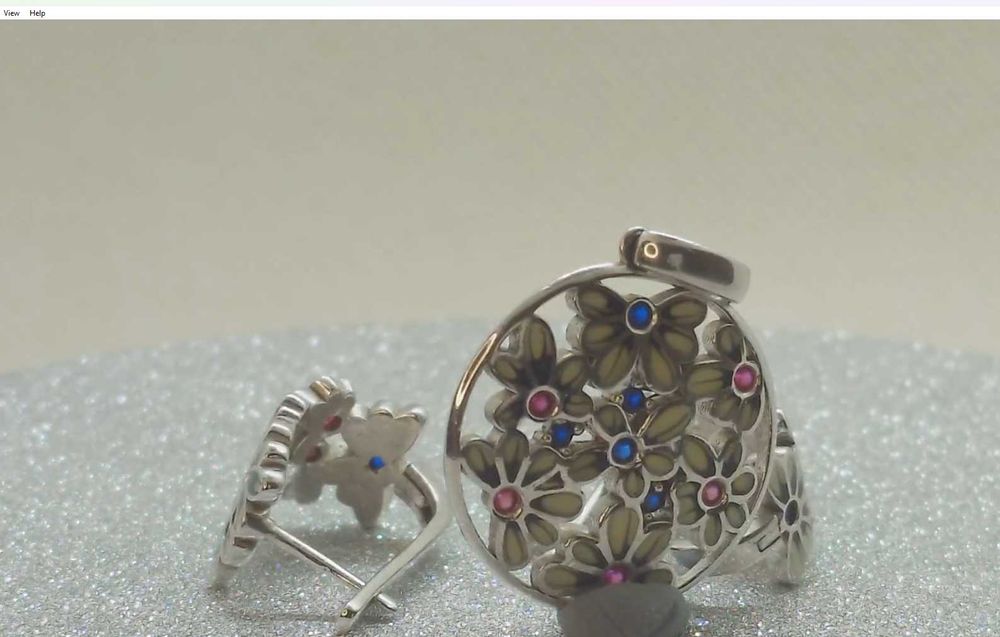 Set floral din argint 925 cu email, rubine și spinel albastru