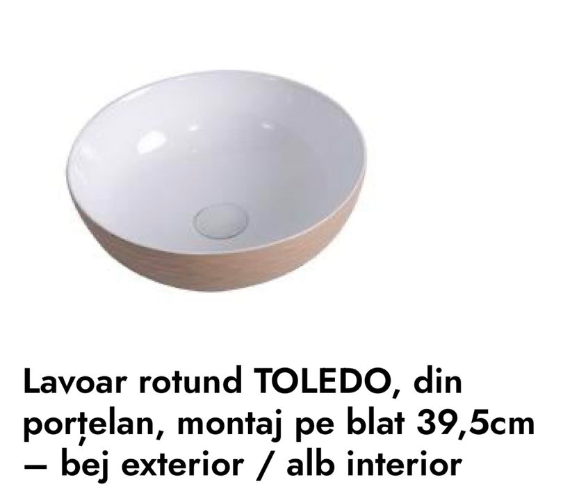 Vand Lavoar rotund 39,5 bej exterior / alb interior