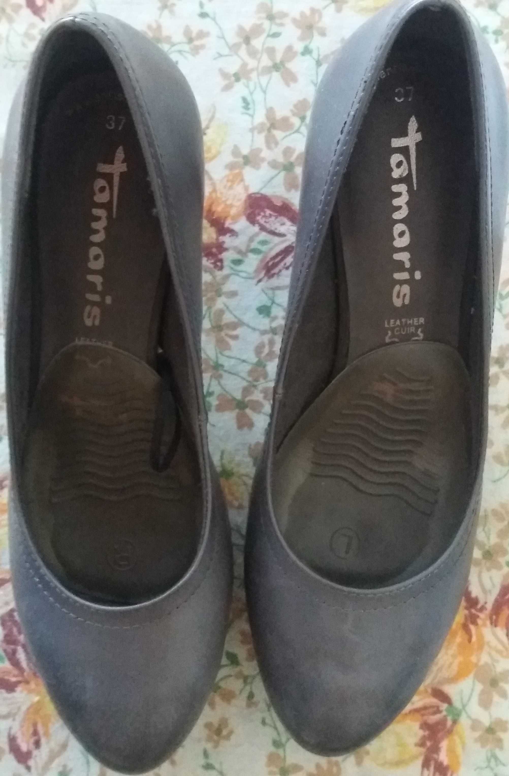 Дамски обувки на висок ток Tamaris сиви естествена кожа