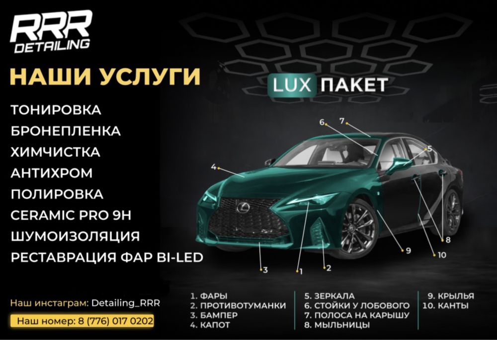 Автосервис RRR Detailing / Тонировка, бронепленка, фару реставрация